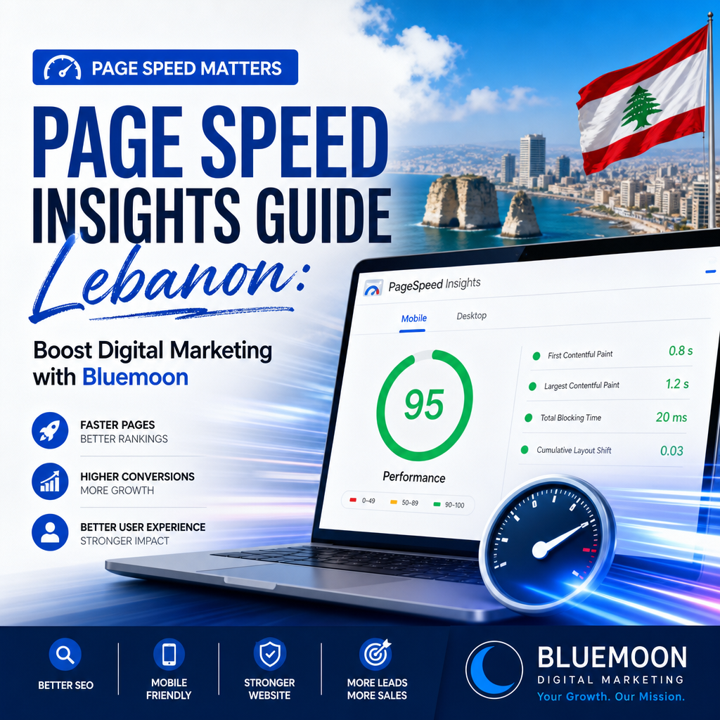 Screenshot of Page Speed Insights report showing website performance metrics and optimization tips for Lebanon.