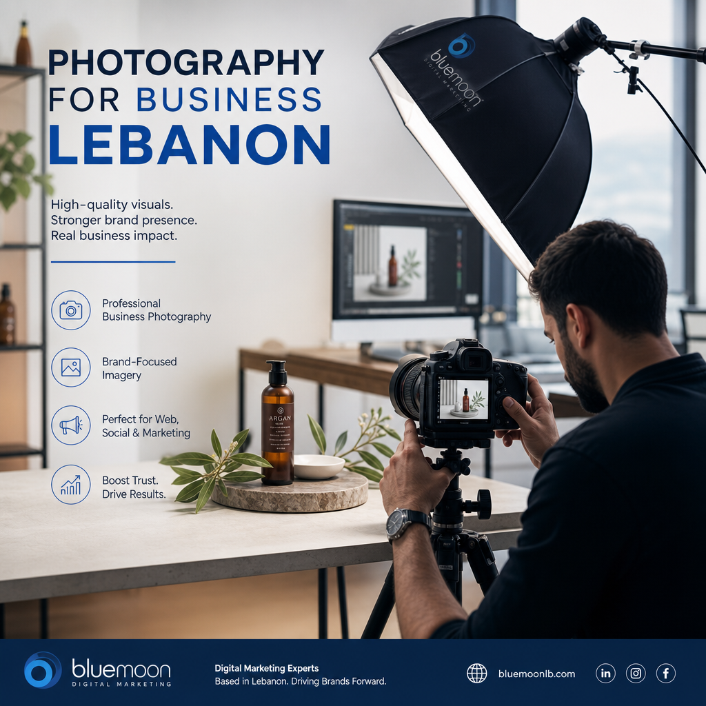 Business Photography Services Lebanon Bluemoon - Bluemoon Professional photography setup in Lebanon capturing high-quality business images for Bluemoon Digital Marketing Experts.